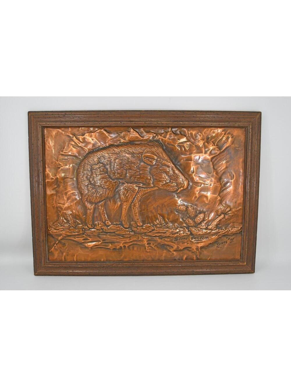 Slim Rustin Texas Roadrunner Tooled Copper Wall Art Wild Boar Javelina Rare VTG